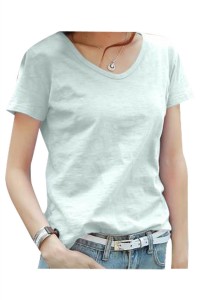 SKT032 Design cotton loose short-sleeved T-shirt Manufacture V-neck net color short-sleeved T-shirt Supplier Bamboo cotton T-shirt detail view-10